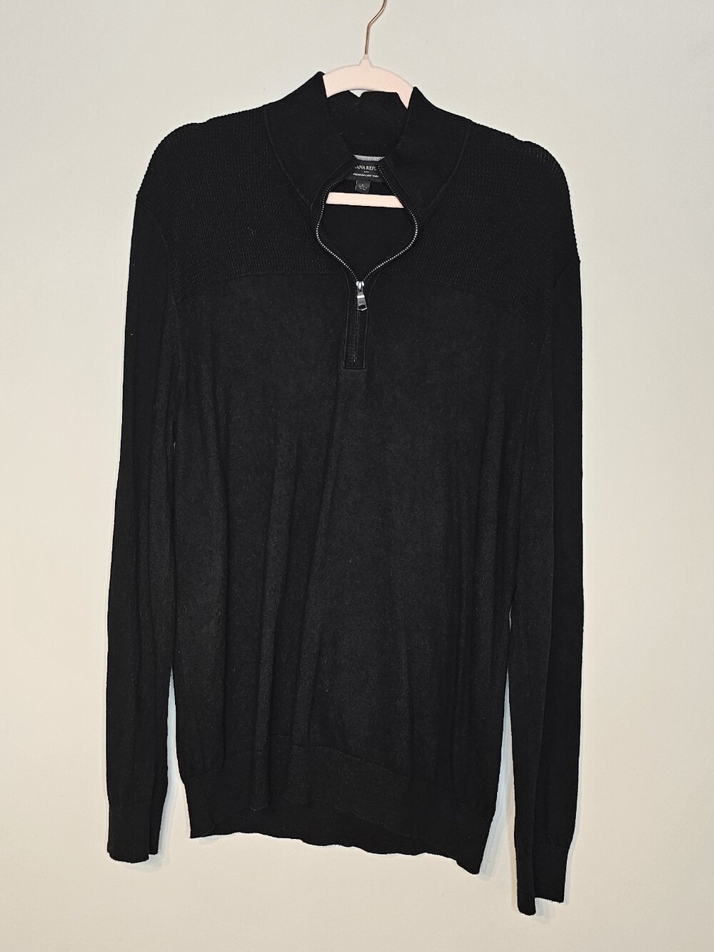 Banana Republic Cotton Silk Cashmere Blend Mock Neck Sweater Large Black 1/4 Zip